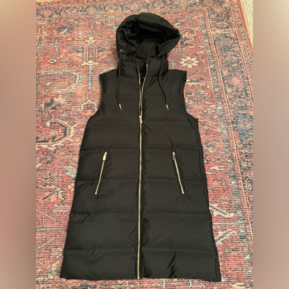 Zara Long Puffer Vest Black Size XS